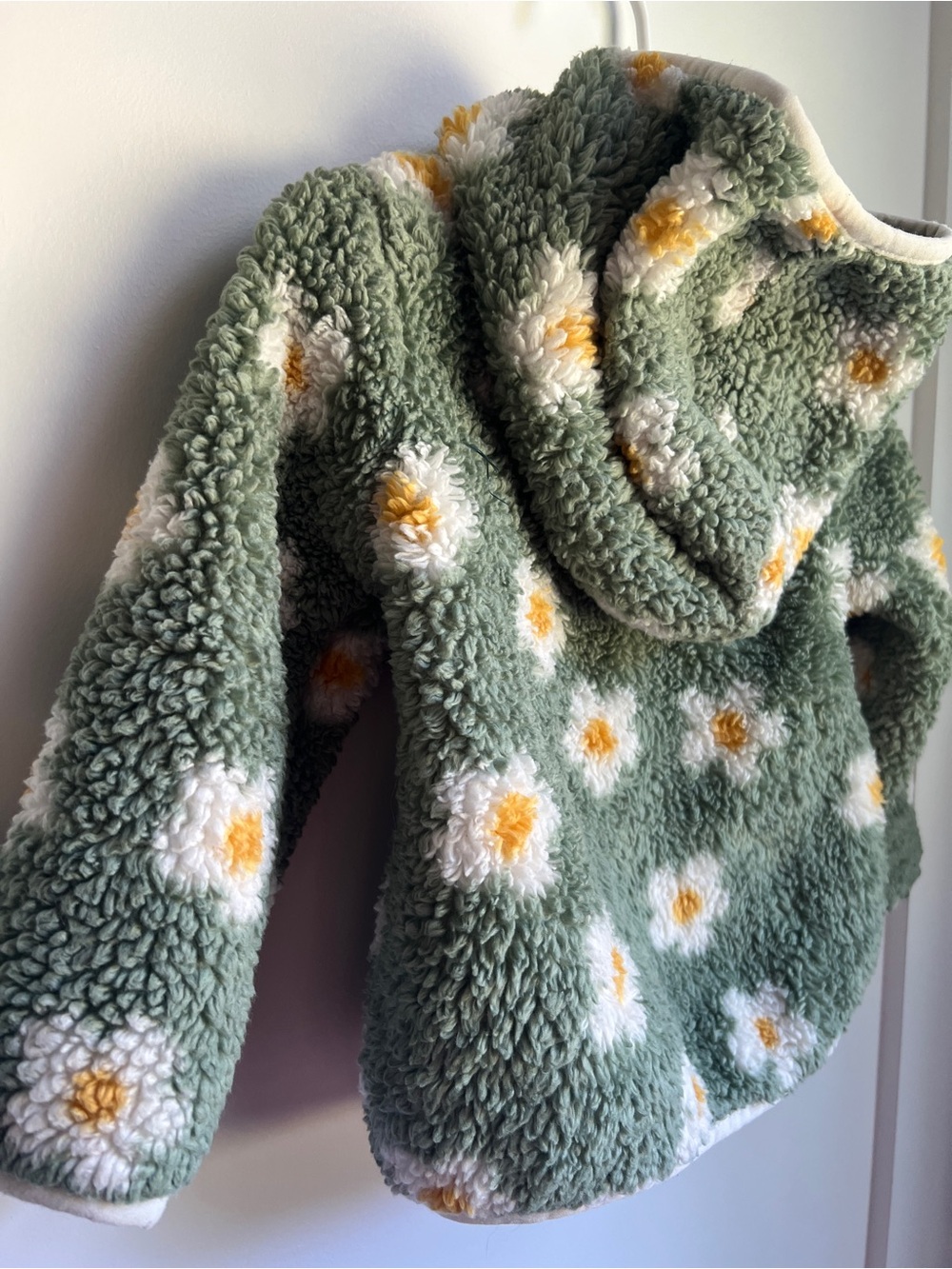 Little Me Sage Green Daisy Sherpa Zip Hoodie Jacket 24M Cozy Fleece